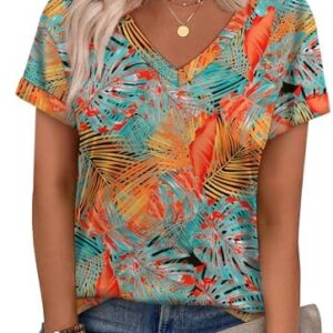 WEESO Womens T Shirts Short Sleeve Summer Tops Cute V Neck Casual Blouses