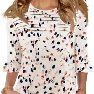 Blingfit 3/4 Length Sleeve Shirts for Womens Pleated Summer Tops 2025 Ruffle Bell Sleeve Fasion Trendy Spring Blouses