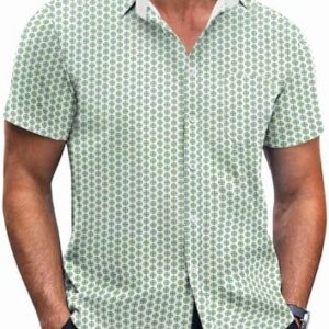 COOFANDY Mens Short Sleeve Button Down Shirts Wrinkle Free Dress Shirts Casual Polka Dot Print Shirt with Pocket