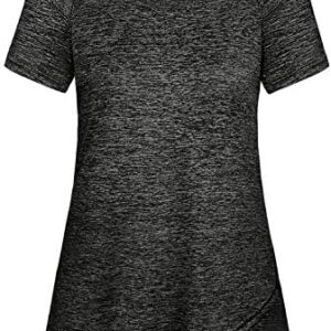 Kimmery Woman Raglan Sleeve Round Neck Irregular Hem Yoga Workout Shirt Sizes M-3XL