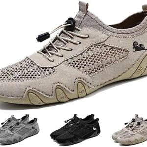 Boxpopla Men's Outdoor Mesh Trail Shoes for Hiking & Walking Slip-on Summer Sports Shoes Breathable Mesh Non-Slip Lightweight Casual Sneakers Camping & Driving