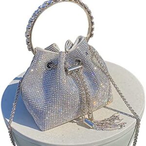 TOPALL Upgrade Rhinestone Evening Bag Bling Purse Sparkly Diamond Silver Clutch Purses for Women Party Club Wedding Prom