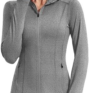 PINSPARK Women's Athletic Jackets Slim Fit Workout Jacket Full Zip Up Running Gym Yoga Sports Tops with Pockets