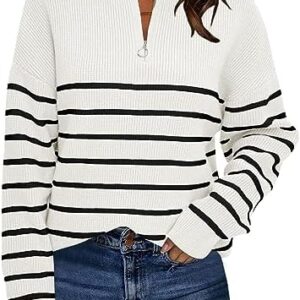 LILLUSORY Women's Quarter Zip Striped Oversized Sweater 2025 Mock Turtleneck Fall Fashion Outfit