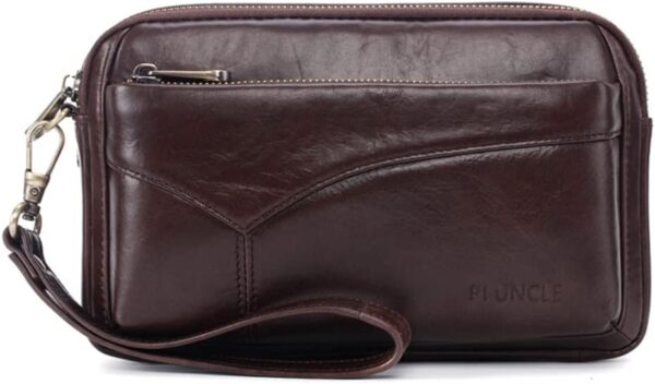 Mens Leather Clutch Organizer Wrist Bag Wallet with Credit Card Protector Slots