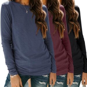 SUNBS Womens 3 Packs Long Sleeve Shirts Loose Fit Fall Tops Fashion Clothes Outfits 2025 Basic Tee Crew Neck Tops