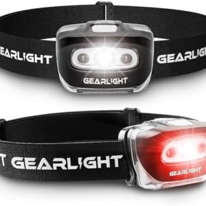 GearLight 2Pack LED Headlamp - Outdoor Camping Head Lamps with Adjustable Headband - Lightweight Battery Powered Bright Flashlight Headlight with 7 Modes and Pivotable Head and Red Light