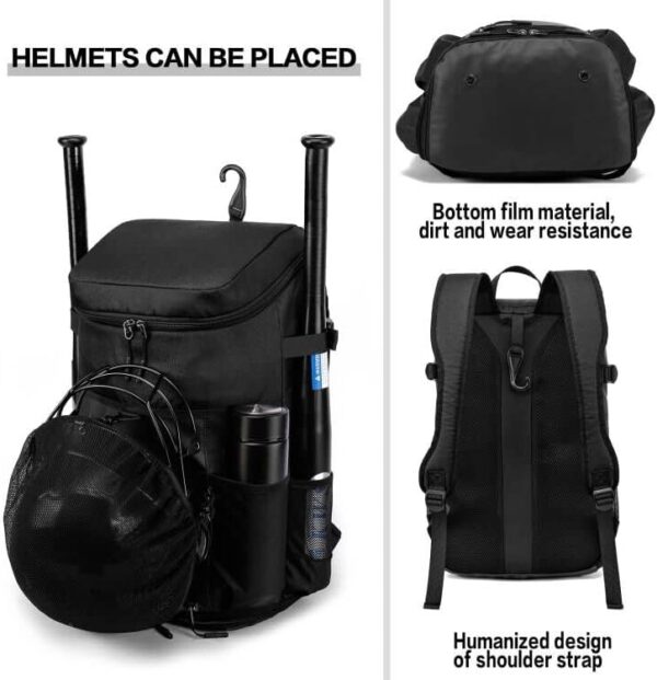 TUGUAN Baseball Backpack Equipment Bag for Adult with 2/4 Bat Holder & Fence Hook Lightweight Mens Softball Bag with Shoes Compartment Coaches Catchers Team Baseball Gear Bags Youth Boys - Image 6