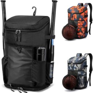 TUGUAN Baseball Backpack Equipment Bag for Adult with 2/4 Bat Holder & Fence Hook Lightweight Mens Softball Bag with Shoes Compartment Coaches Catchers Team Baseball Gear Bags Youth Boys