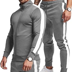 TEZO Men's Casual Active Tracksuits Full Zip Sports Jogging Suits Sets Athletic Running 2 Piece Sweatsuits with Zip Pockets