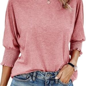 Dokotoo Women's 2025 Fashion Tops 3/4 Sleeve T-Shirts Cute Crewneck Basic Business Tees Blouses