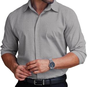 COOFANDY Men's Formal Dress Shirt Hidden Button Front Wrinkle Free Shirt Regular Fit Stretch Business Casual Shirts