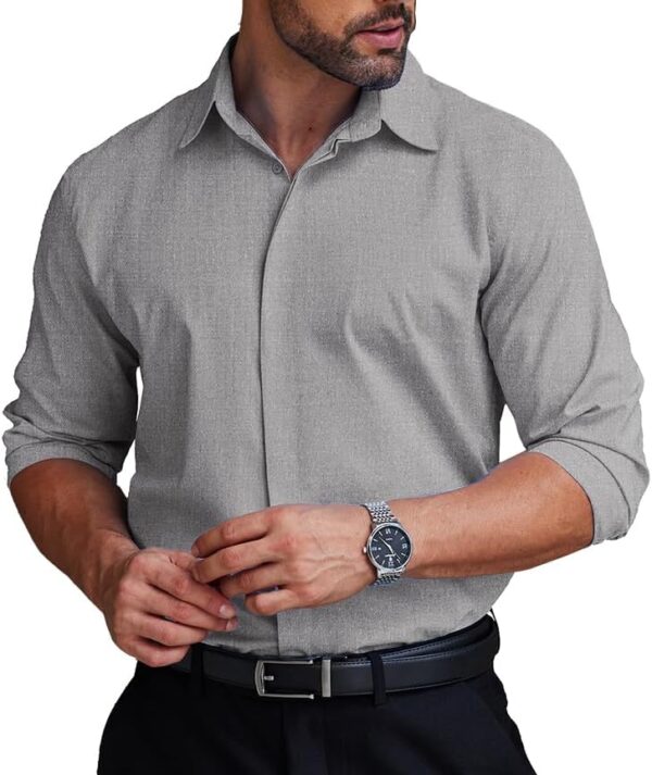COOFANDY Men's Formal Dress Shirt Hidden Button Front Wrinkle Free Shirt Regular Fit Stretch Business Casual Shirts