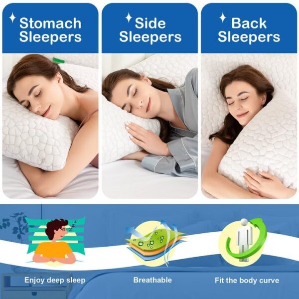 SUPA MODERN Cooling Bed Pillows for Sleeping 2 Pack Shredded Memory Foam Pillows Adjustable Cool Pillow for Side Back Stomach Sleepers Luxury Gel Pillows Queen Size Set of 2 Washable Removable Cover - Image 5