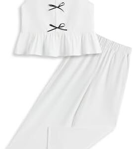 Girls’ Clothing Sets Sleeveless Bow Crop Top Wide Leg Linen Pants 2025 Summer Outfits Cute Kids Clothes