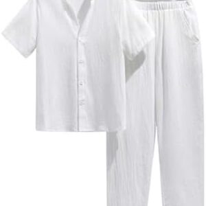 GORGLITTER Boy's 2 Piece Clothing Sets Button Down Collar Neck Shirt and Elastic Waist Pants Set