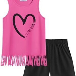 Arshiner Girls Summer Outfits Sleeveless Fringe Tank Top and Elastic Waist Pocketed Shorts Set Girl Clothes 6-14 Years
