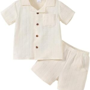 Little Boy Summer Clothes Short Sleeve Button Down Shirts + Shorts Beach Vacation Outfits
