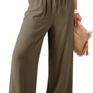 Dokotoo Women's Flowy Wide Leg Pants Casual Beach Pants High Waisted Drawstring Palazzo Trousers with Pockets