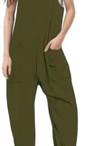 Girls Casual Jumpsuits Sleeveless Loose Spaghetti Strap Summer Rompers Long Pants with Pockets for 7-14 Years