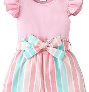 Toddler Kid Girls Clothes Hem Knotted Tank Top Striped Belted Shorts Summer 2 Piece Outfit