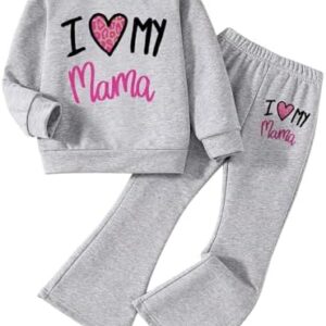 Toddler Girl Clothes-Letter Print Crew Neck Sweatshirt and Flared Pants Set-Little Girls Outfit Size (3-7 T)
