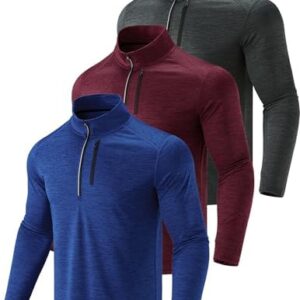 Liberty Imports 3-Pack Men’s Quarter-Zip Pullover Lightweight Long Sleeve Athletic Jackets Performance Workout Running Shirts