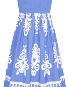 GRACE KARIN Girls Summer Boho Dresses Square Neck Smocked Sundresses Casual Sleeveless Maxi Dress for Girls 5-12Y