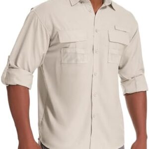 Men's Sun Protection Fishing Shirts Long Sleeve Safari Shirts UPF 50 UV Quick Dry Cooling Travel Work Shirts
