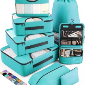 Veken 8 Set Packing Cubes for Kids, Travel Essentials Suitcase Organizer Bags Set for Luggage, Road Trip Travel Accessories in 4 Sizes (Extra Large, Large, Medium, Small)