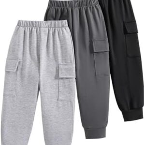 Boys Casual Pants-Solid Color Soft Trousers-Toddler Boys 3 Pack Sweatpants Set (3-7 Years)