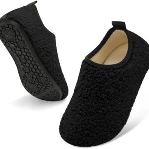 QFH Toddler Slippers Boys Girls Indoor Comfy Slippers Kids Barefoot Walking Shoes with Soft Velvet Lining Winter Warm Sock Shoes