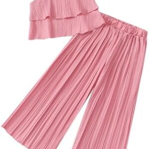 Baby Girl Clothes Toddler Summer Sleeveless Ruffle Girls Outfits Pleated Wide Leg Pants Solid Color Kids Clothing Set