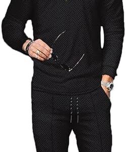 Men's Polo Track Suit Sets Long Sleeve Mens Outfits 2 Piece Fashion Sweatsuit Comfy Casual Set for Men
