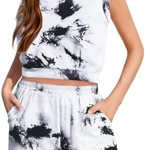 Arshiner Girl's 2 Piece Outfits Sleeveless Round Neck Tank Top and Shorts with Pockets Casual Summer Shorts Sets