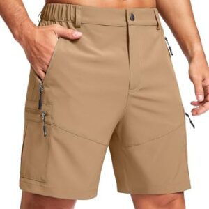 Pudolla Men's Hiking Cargo Shorts Lightweight 7" Travel Casual Shorts for Men Golf Work Outdoor with 5 Zipper Pockets