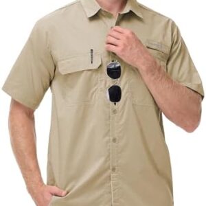 Satankud Fishing Shirts for Men Short Sleeve Sun Protection Cooling Hiking Shirt for Travel Safari Camping Work