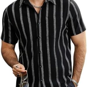 VATPAVE Mens Summer Striped Shirts Button Down Short Sleeve Vintage Beach Hawaiian Shirts with Pocket